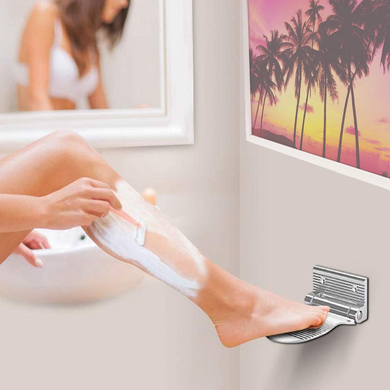 RAIKEDR Shower Foot Rest, Shaving & Washing Foot Rest, Heavy Duty Aluminum Alloy Shaving Shelf Fold-Up Shower Foot Rest for Shaving Legs Shower Combo Set (Silvery) - Image 3